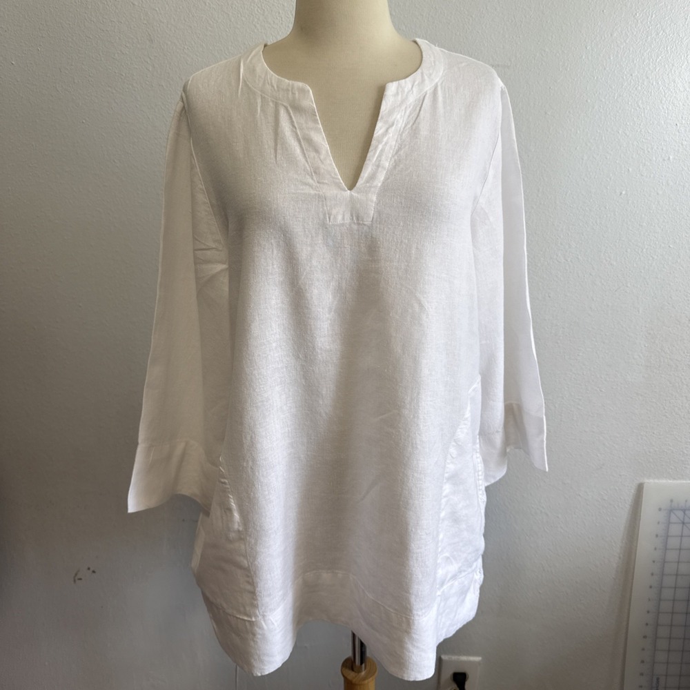Lands End Tunic Top M Linen Blend Coastal Beachy Minimalist Langenlook - Picture 2 of 12